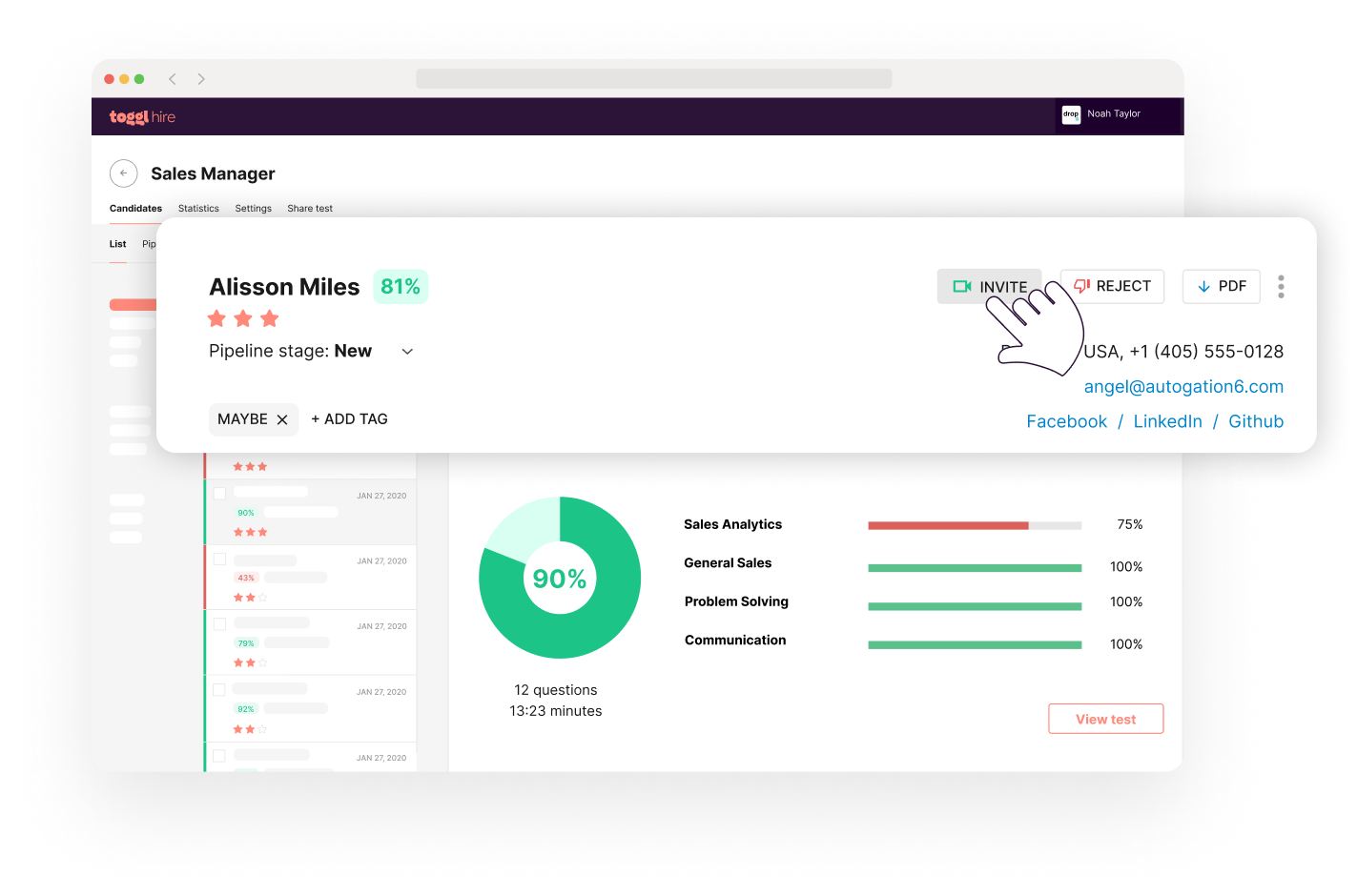 inviting candidates to video intros on toggle hire