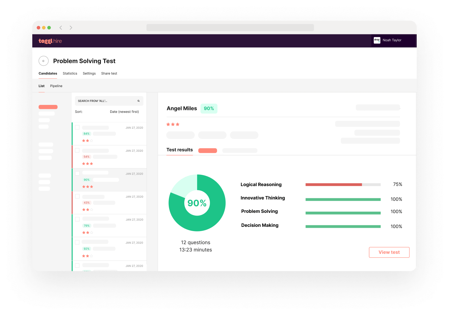 main skills test report on toggl hire