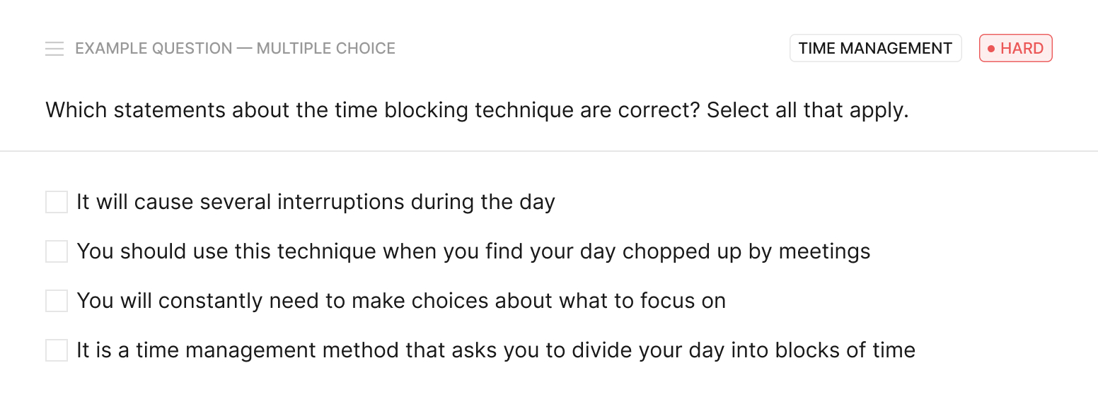 time management standard question example on toggle hire