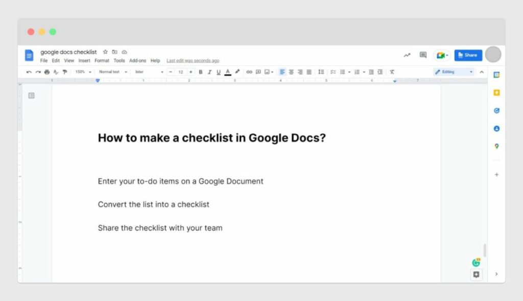 Type your checklist items in a Google Doc