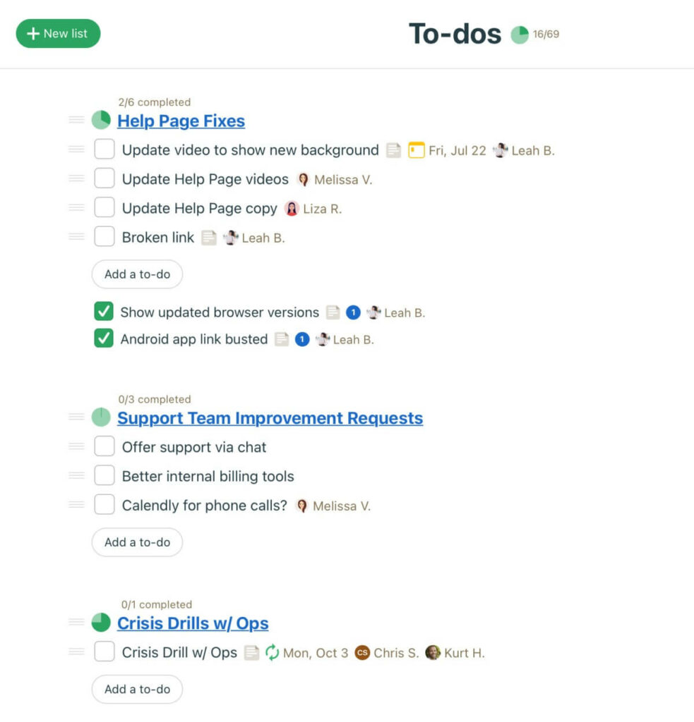 Basecamp todo lists