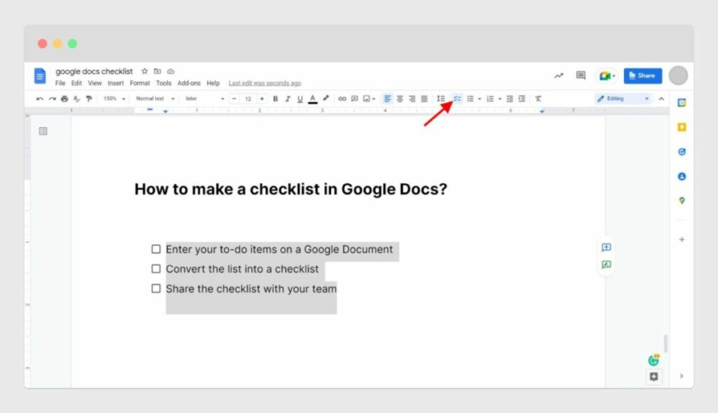 Select all the items and press the Checklist button in the Google toolbar