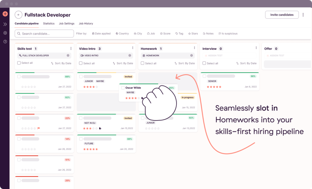 Adjust your hiring flow for every role. Easily add, remove and customize stages in your hiring pipeline with Toggl Hire.