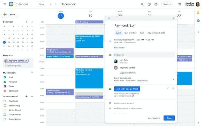 Google shared calendar tool for managing a team’s schedule