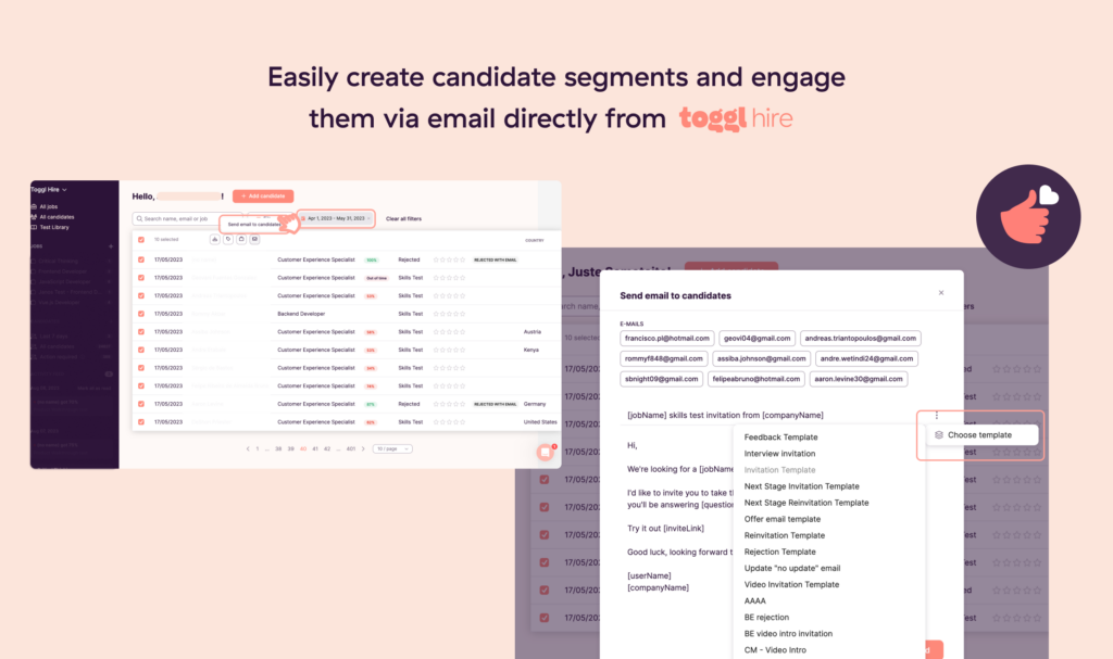 How to send emails to candidates in Toggl Hire