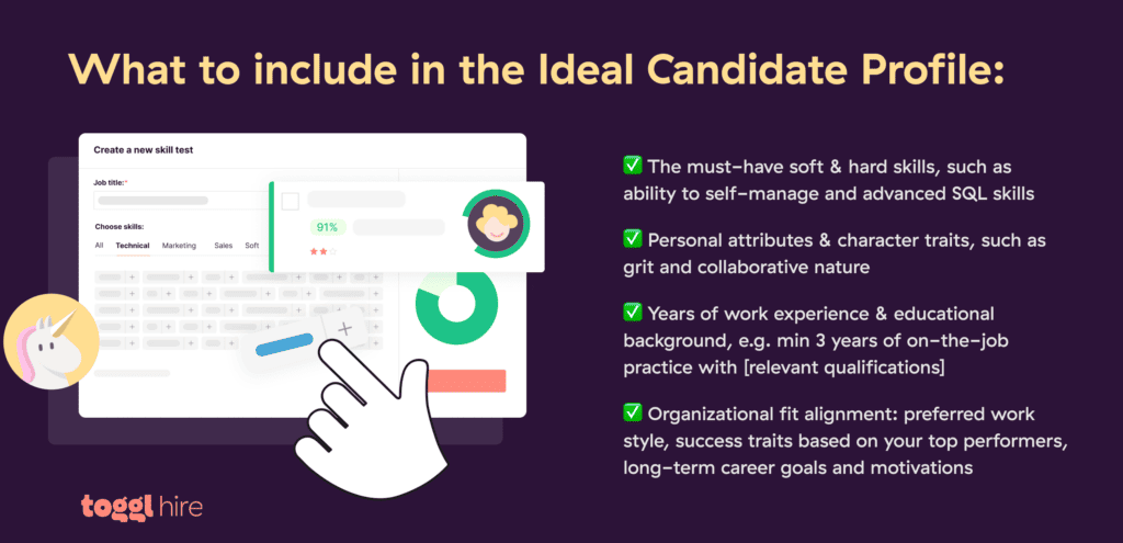 The ideal candidate profile is a comprehensive document outlining your ideal candidate traits.