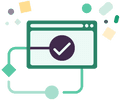 Illustration of automation arrows to a browser with a checkmark