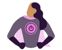 Illustration of someone with a cape and a Toggl logo on their chest