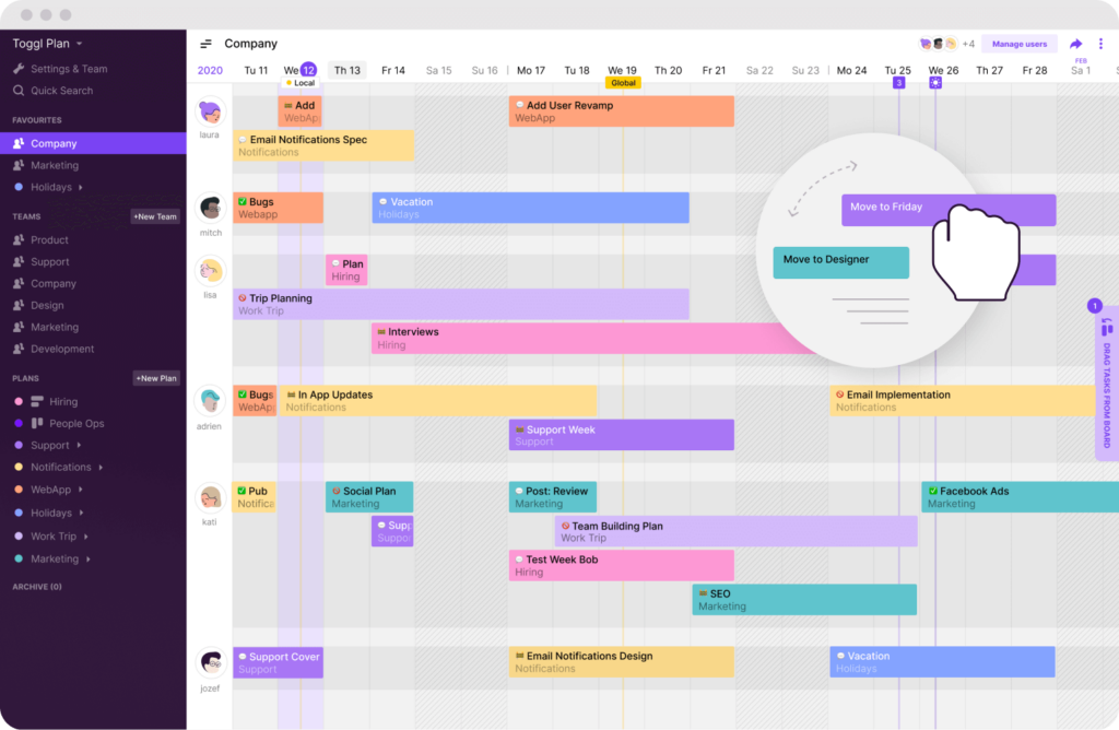 Simple, visual, drag-and-drop timelines in Toggl Plan