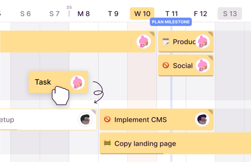 Drag and drop timeline tasks to block time.