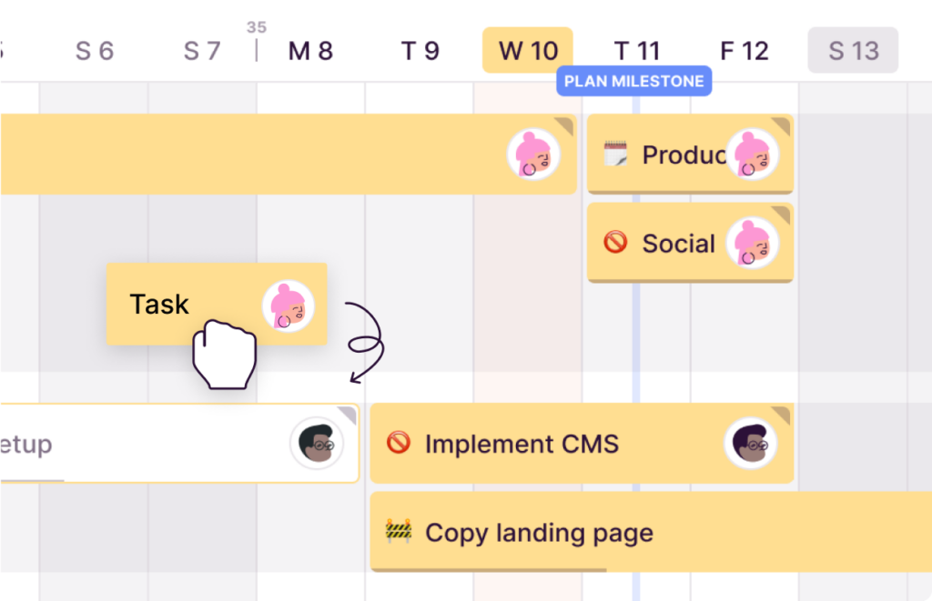 Toggl Plan's visual timelines make it easy to create a project schedule with simple drag and drop.