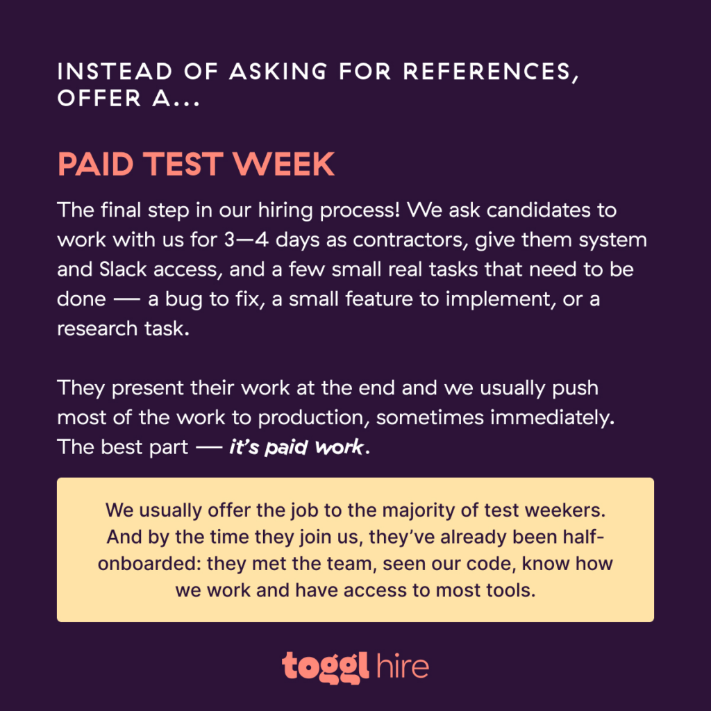 Ideas for paid test weeks