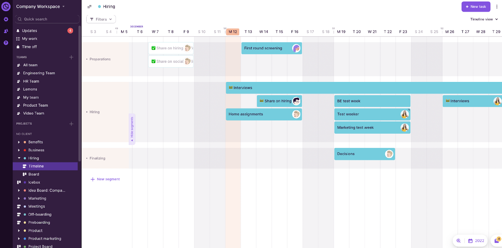 Screenshot of Toggl Plan.