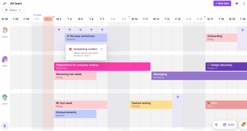 A screenshot showing a scheduling conflict notification in Toggl Plan.