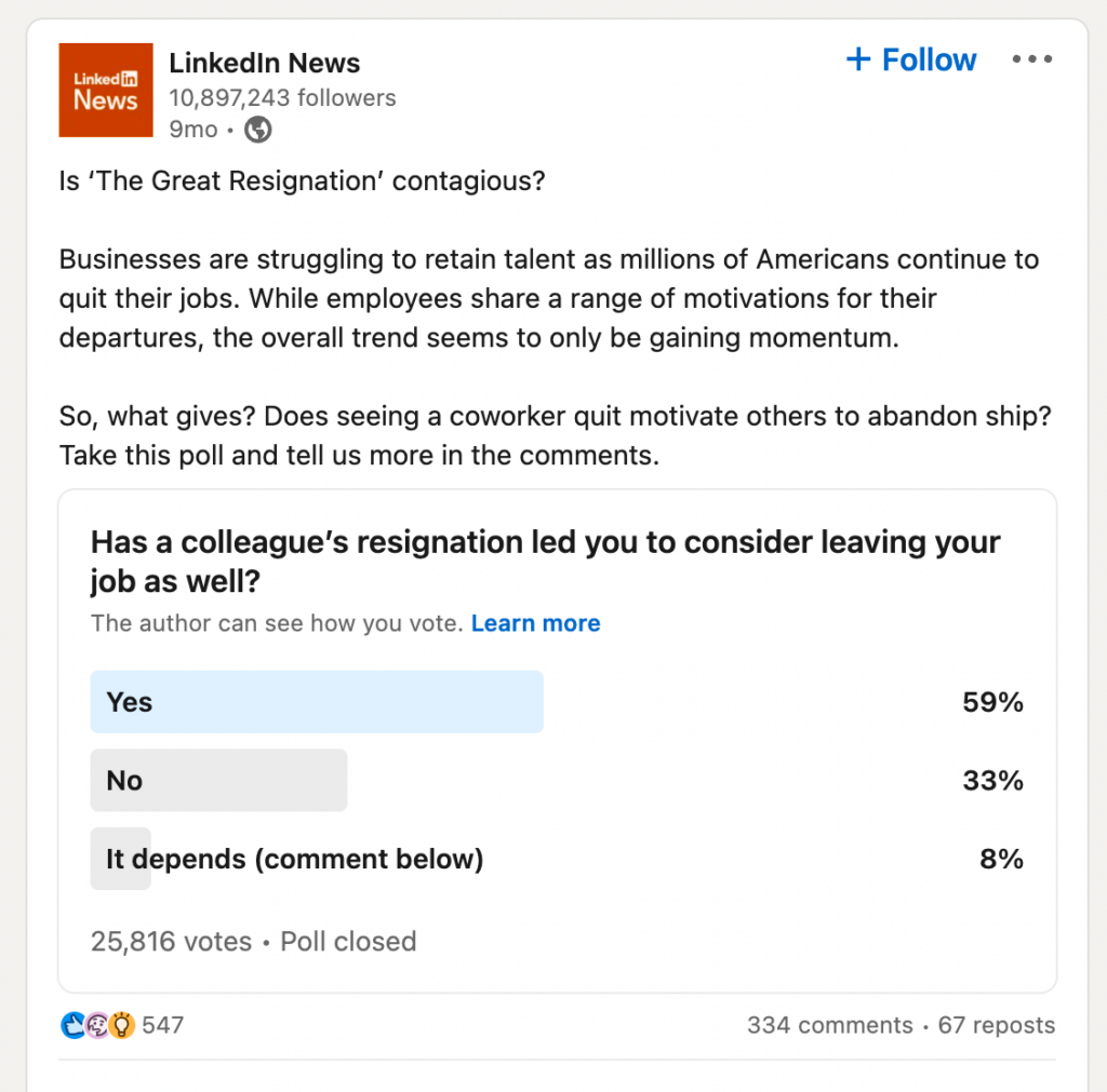 Great Resignation statistics LinkedIn