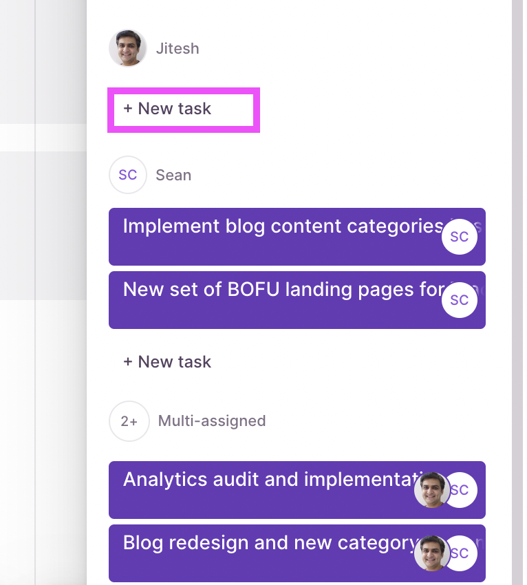 A screenshot of Toggl Plan showing how to assign a new task to a team member.