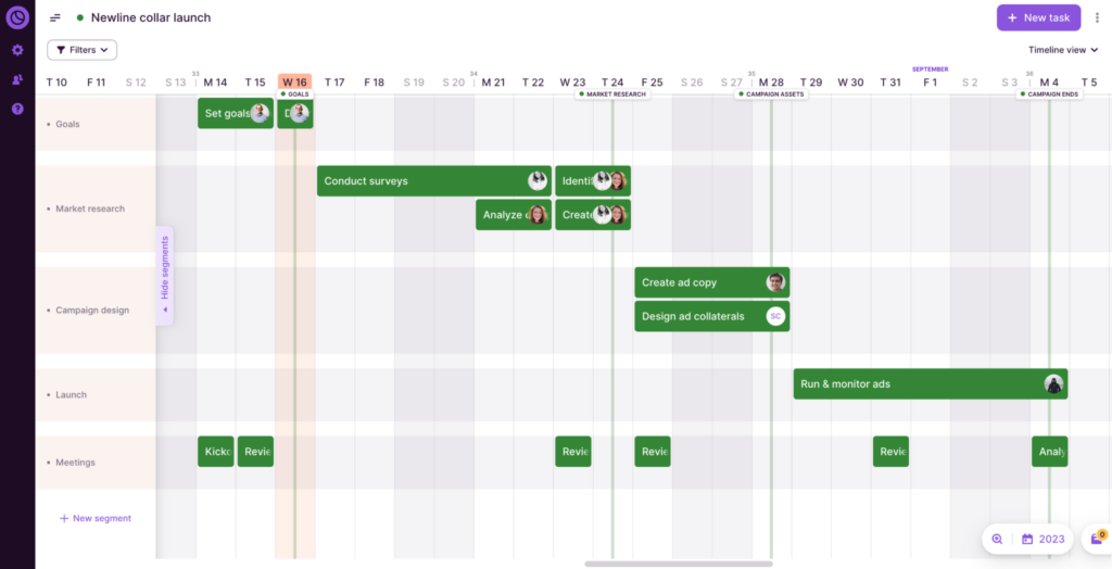 Screenshot of a Project Timeline in Toggl Plan.