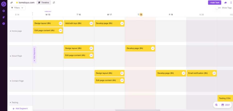 A screenshot of a Project Timeline in Toggl Plan.