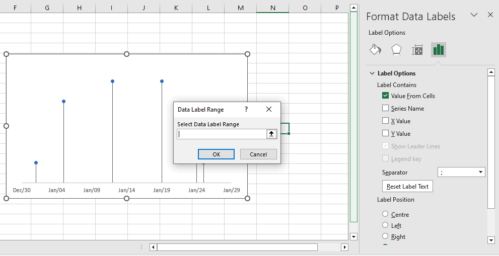 An Excel screenshot showing how to format data labels.