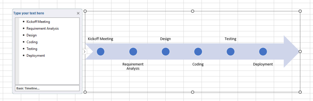 Excel screenshot showing how to edit the Basic Timeline graphic.