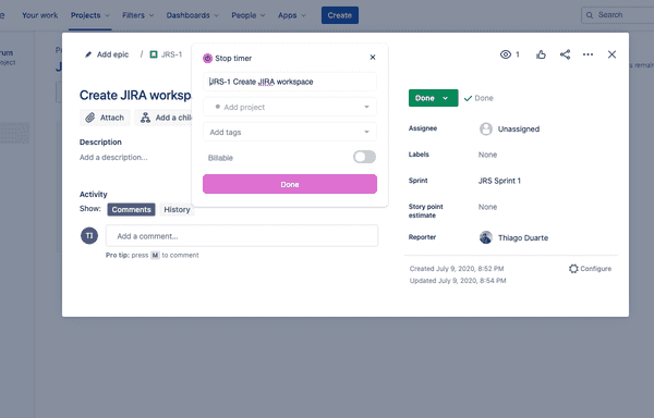 Start the timer in Jira