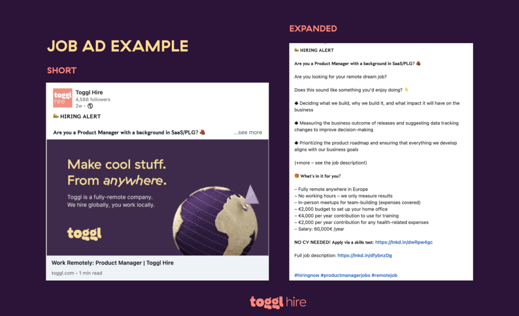 job ad example from Toggl Hire