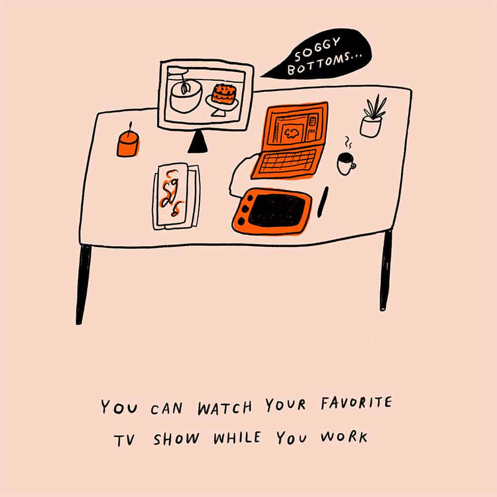 Illustration of watching tv show while you work remotely