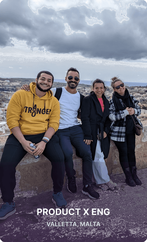 Photo of the Product and Engineering teams at a meetup in Malta