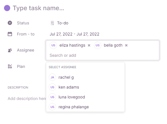 Add multiple assignees to a Toggl Plan task.