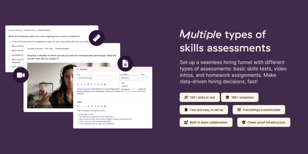multiple types of assessments on Toggl Hire