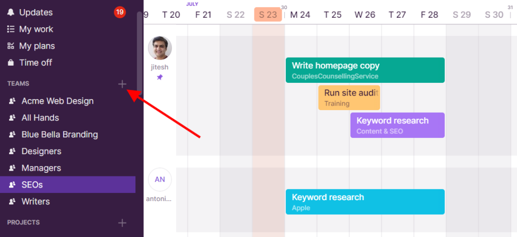 Create unlimited Team timelines in Toggl Plan to organize your team's schedule 