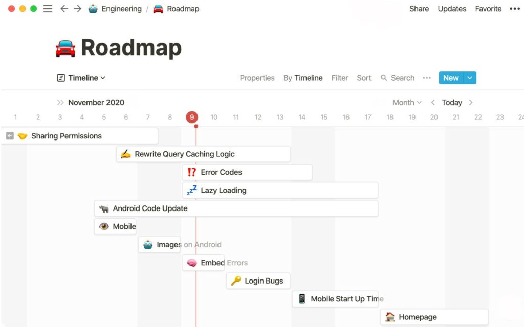Notion's project timeline view