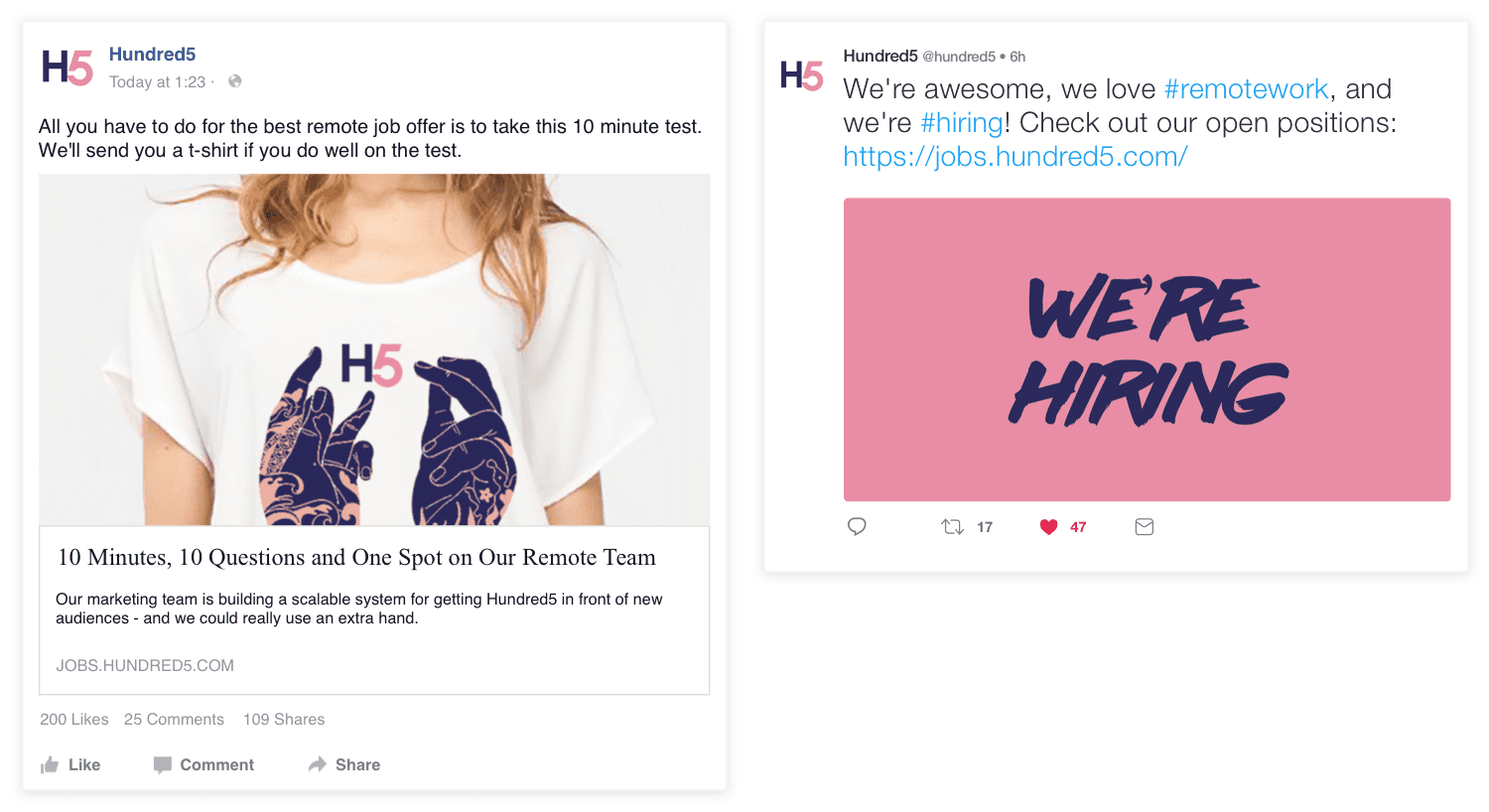 Back when Toggl Hire was Hundred5 - we created a job ad on Facebook for our open positions