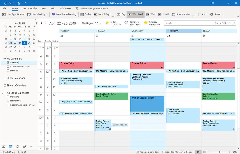 Outlook shared calendar tool for managing a team’s schedule
