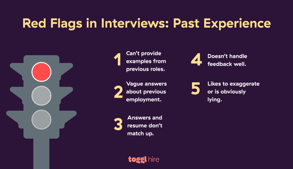 red flags in interviews past experience
