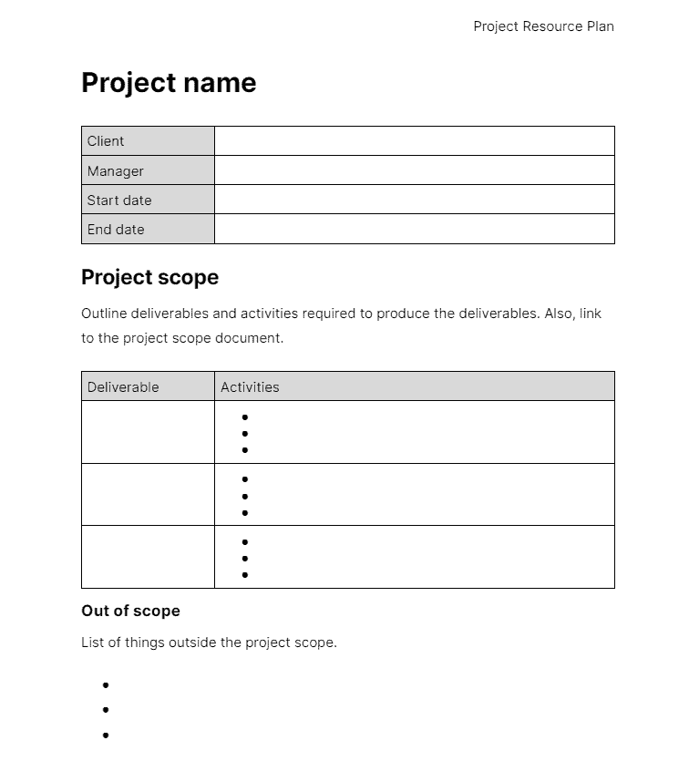 Free resource plan template (Google Docs and MS Word)
