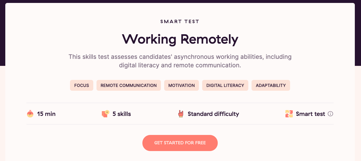 Working Remotely skills assessment test