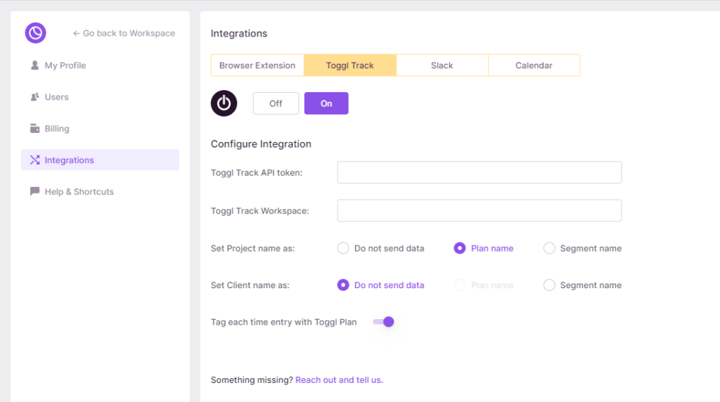 settings page