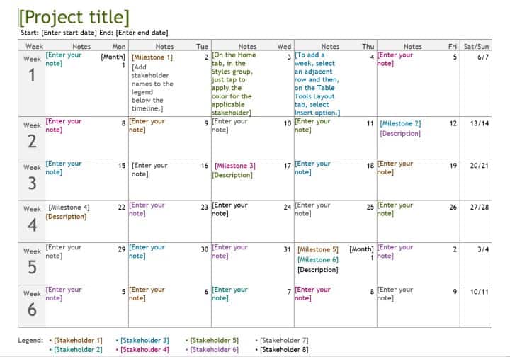 Simple Project Calendar  For MS Word