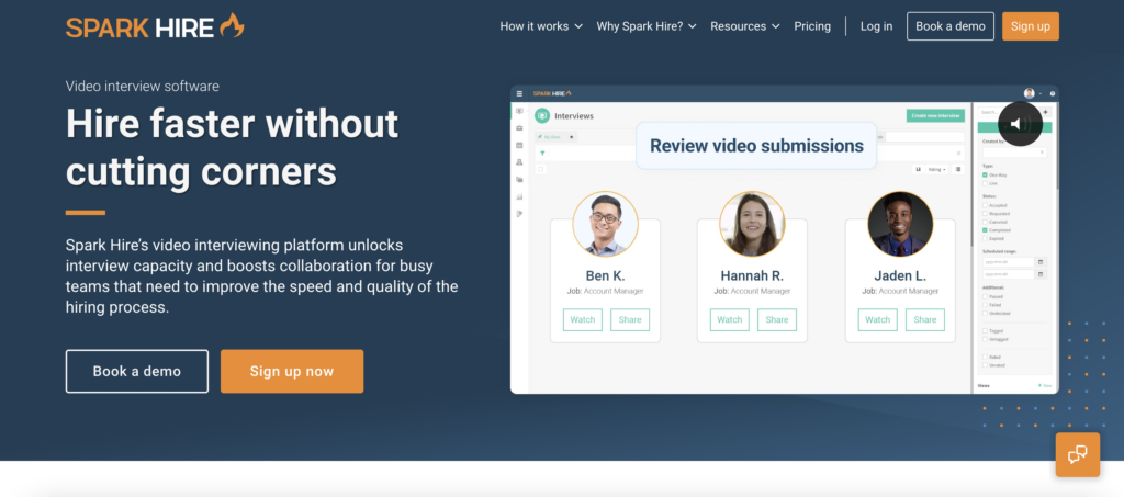 SparkVue pre-recorded video interviews