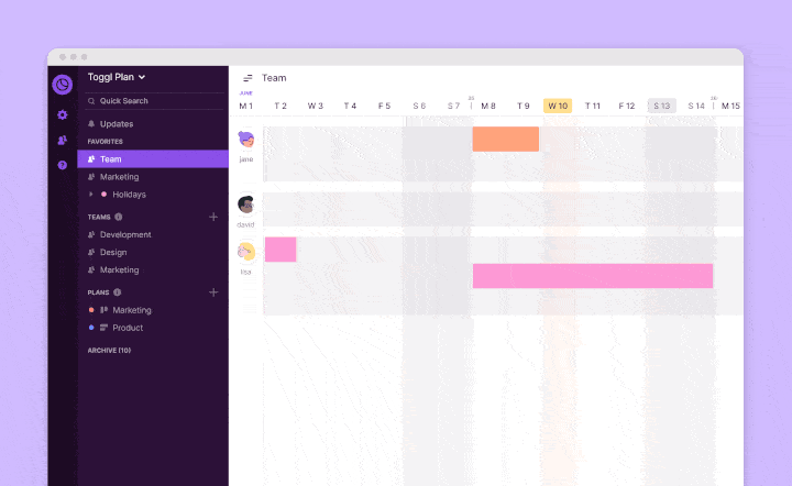 Easily create a project calendar with simple drag and drop in Toggl Plan