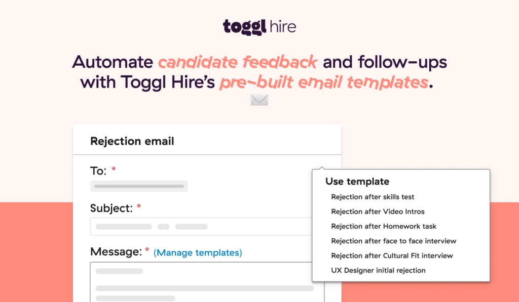 Toggl Hire candidate rejection acceptance templates