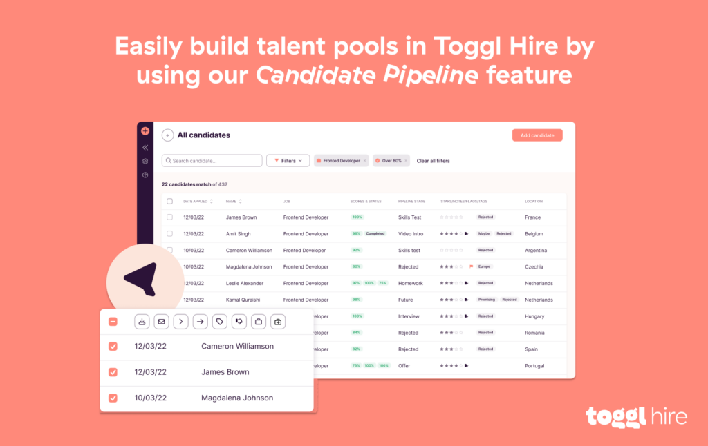 Toggl Hire talent pool features