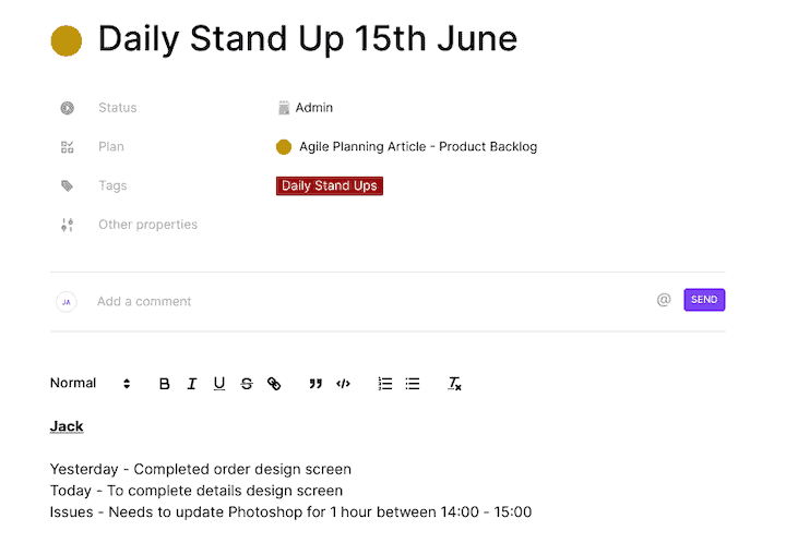 Toggl Plan Daily Standup Record