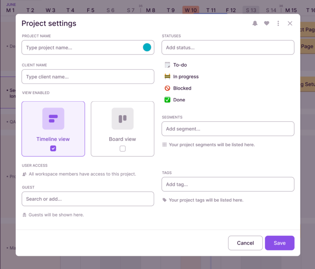 Toggl Plan project settings