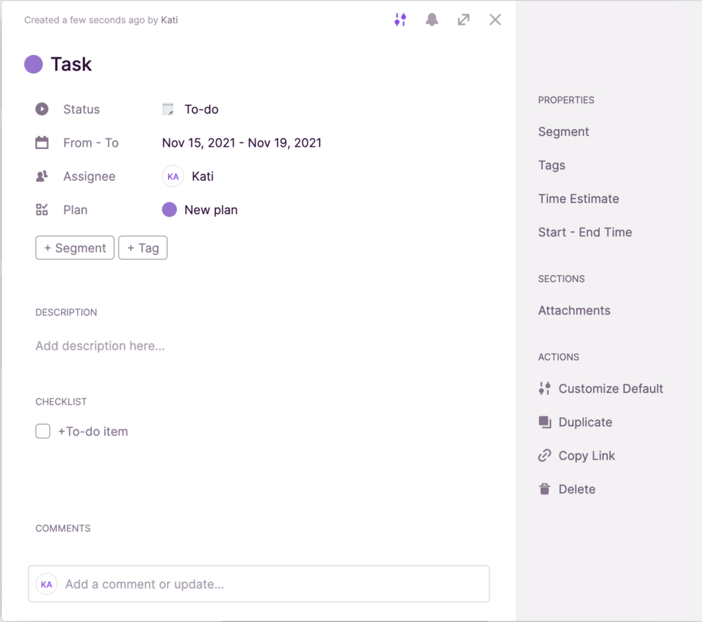 Toggl Plan helps you keep all task-related information is one page