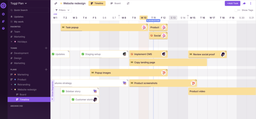 Toggl Plan project timeline view