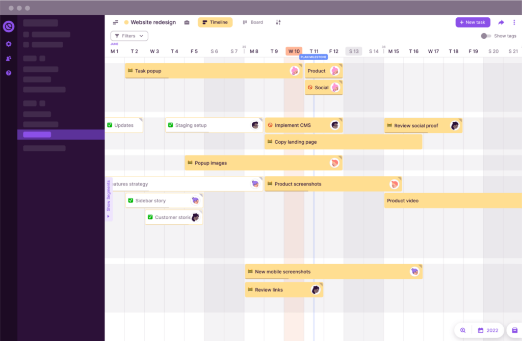 Sample project timeline in Toggl Plan