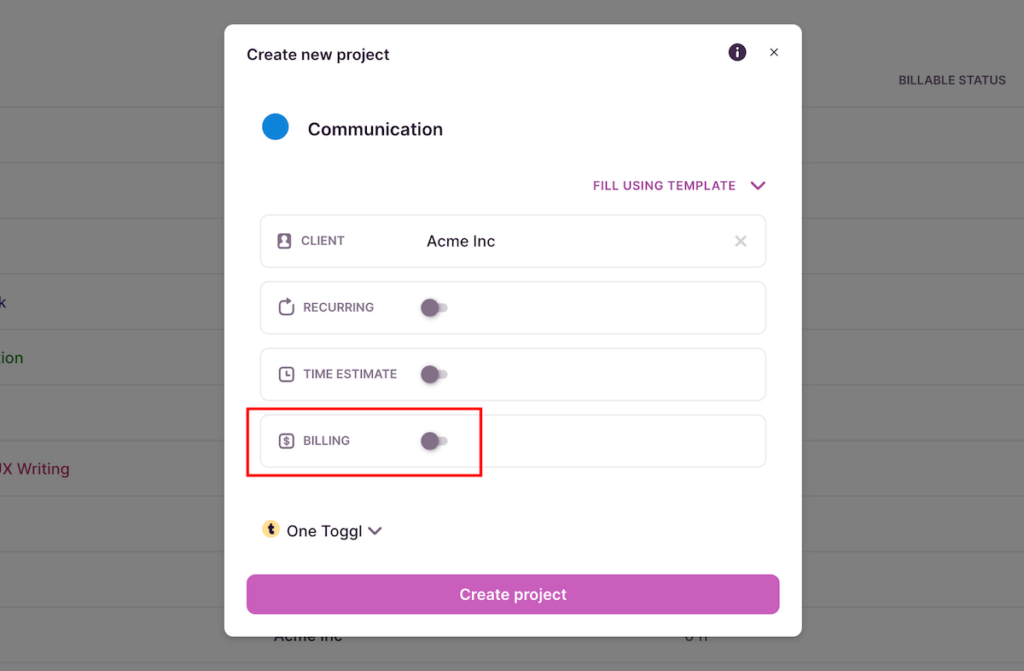 How to create a non-billable project in Toggl Track