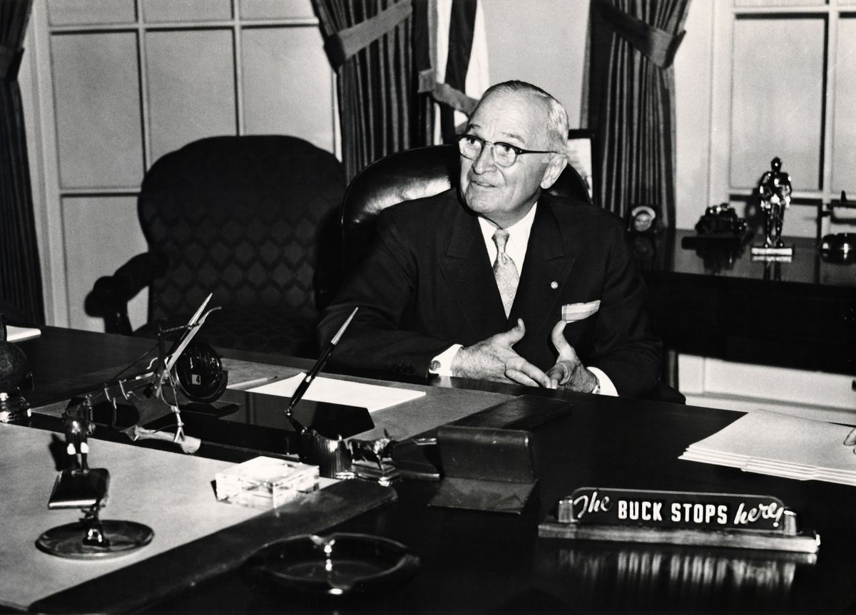 US President Truman at his desk